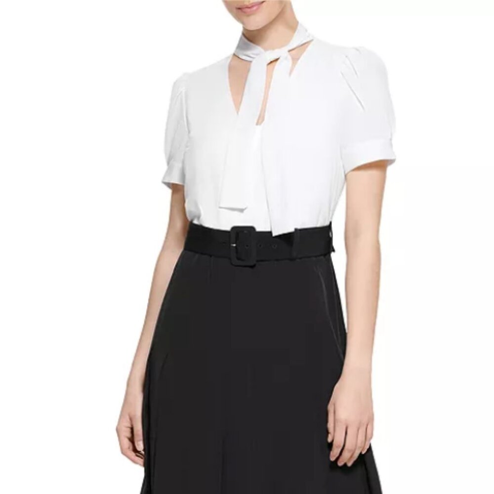 KARL LAGERFELD PARIS Belted Combo Midi Dress - 10